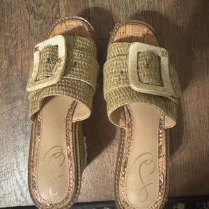 Sam Edelman Woven Buckle Mules in Tan